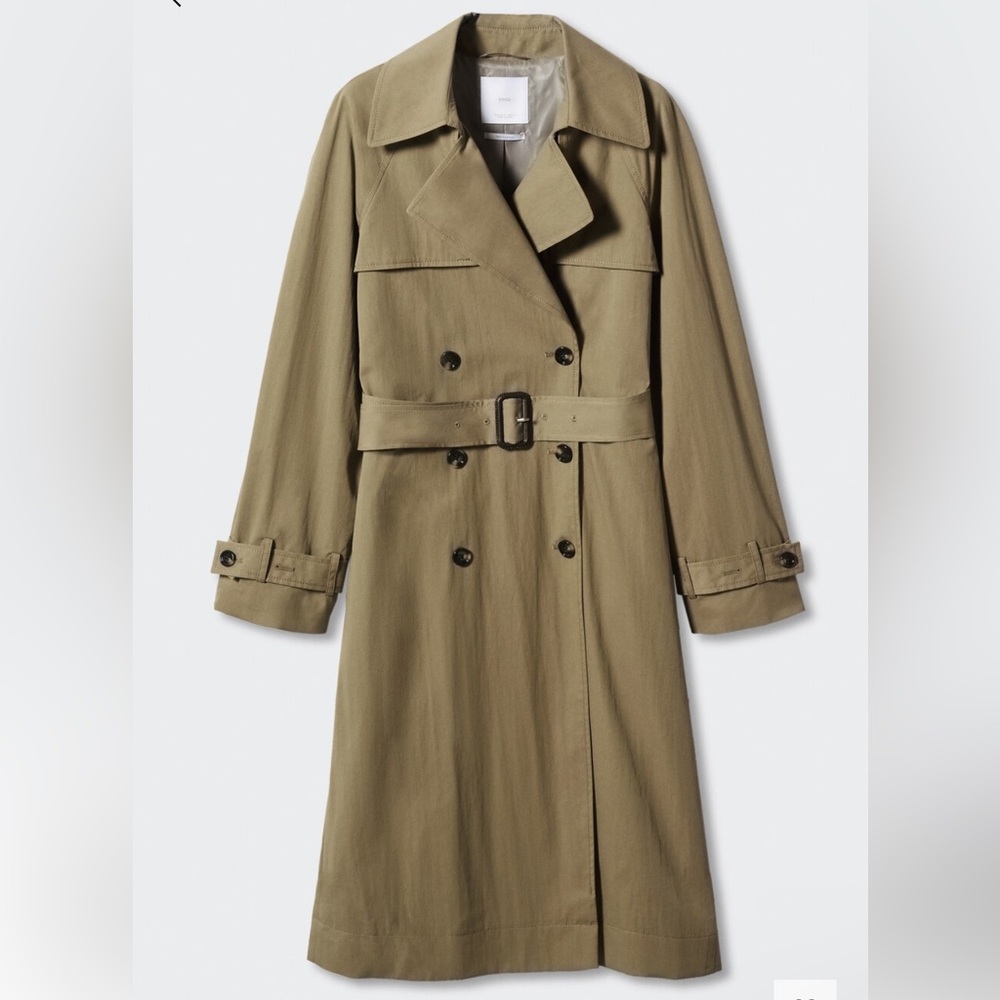 Mango Tan Trench Coat with Belted Waist and Notched Lapels